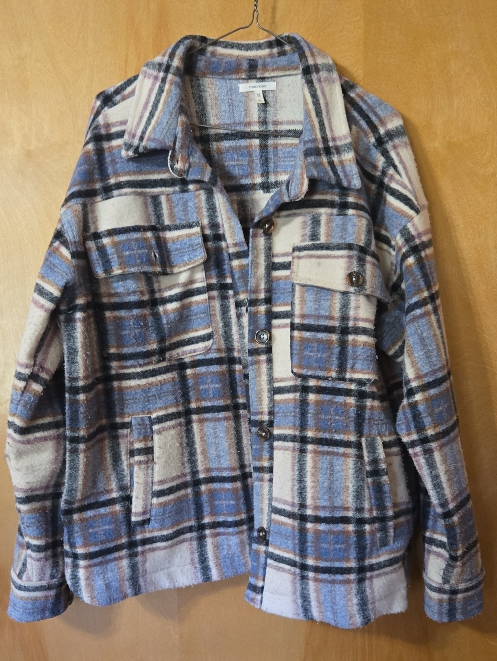 Maurices Blue & Cream Plaid Shacket Jacket